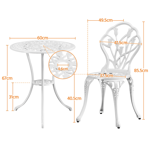 Costoffs 3pcs Patio Bistro Table Set with Umbrella Hole Outdoor Furniture Antique Aluminium Chair Rose Vine Dining Set for Garden Backyard Porch Balcony Lawn Pool