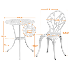 Costoffs 3pcs Patio Bistro Table Set with Umbrella Hole Outdoor Furniture Antique Aluminium Chair Rose Vine Dining Set for Garden Backyard Porch Balcony Lawn Pool