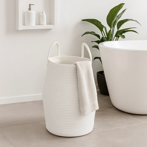 Large Foldable Laundry Hamper – Woven Rope Basket with Sturdy Handle for Dirty Clothes, Blankets & Toys – Ideal for Bedroom, Living Room Storage