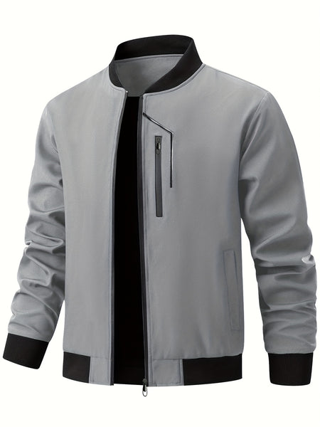 Men'S Casual Bomber Jacket | Spring-Autumn, Non-Stretch, Baseball Collar, Multiple Pockets, Zipper Closure
