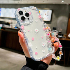 Flower Wavy Clear Phone Case For iPhone 17 16 15 14 13 12 11 Pro Max with Charm