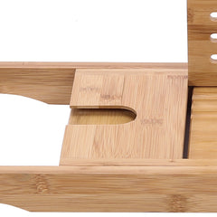 Multi-purpose Bathtub Tray, Expandable Bathtub Stand, Bamboo Wood, Multi-compartment Card Slot, Flat Towel Toiletries Shelf, for Home Hotel, Natural Color, 75-109x23x4.5cm