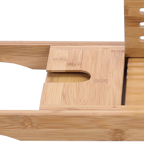 Multi-purpose Bathtub Tray, Expandable Bathtub Stand, Bamboo Wood, Multi-compartment Card Slot, Flat Towel Toiletries Shelf, for Home Hotel, Natural Color, 75-109x23x4.5cm
