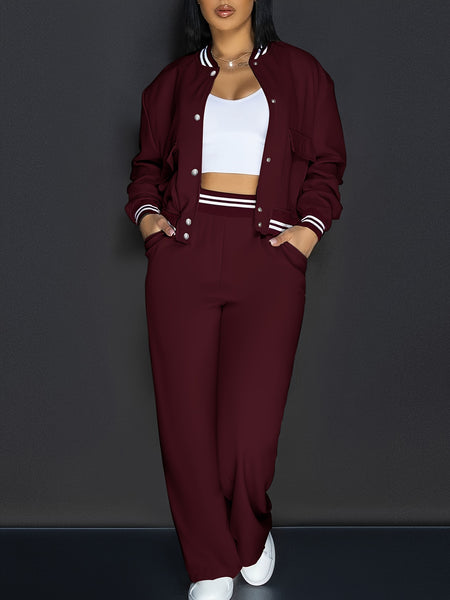 533 2 European and American Style Outgoing Party Casual Vacation Style Pocket Women's Set, Women's Pants Set