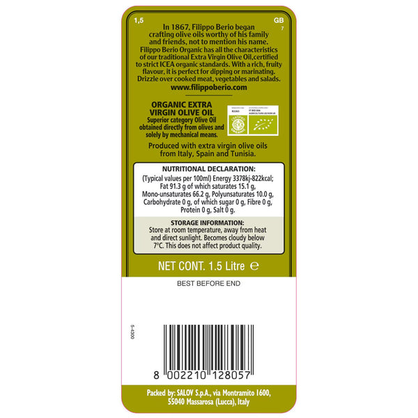 Filippo Berio Organic Extra Virgin Olive Oil, 1.5L
