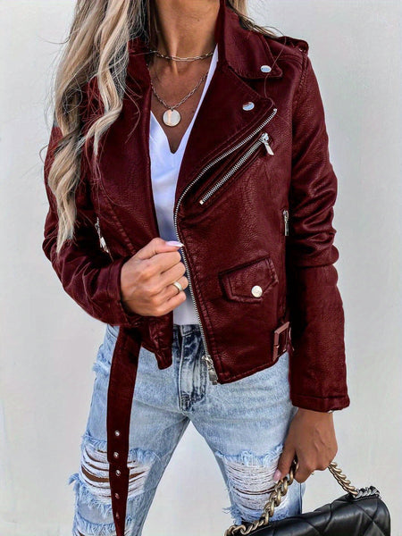 2025 New Cool Biker Style Women's Short Zip Faux PU Leather Jacket - Spring Autumn Sizes S-XL