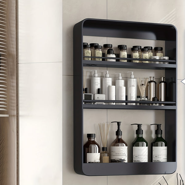 1 Model 2/3/4-Tier Heavy-Duty Carbon Steel Wall Shelf - Space-Saving Adhesive/Screw-Mountable (No Drilling) Multi-Purpose Storage Rack for Kitchen & Bathroom - Heavy Duty Shelving Unit, Easy Assembly, for renter-Friendly, Black/White Options, Utility