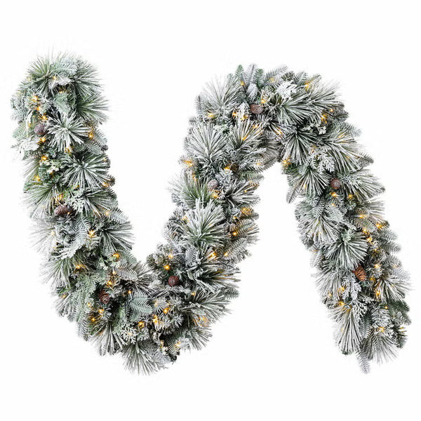 9Ft Pre-Lit Flocked Garland with Twinkle LED Lights