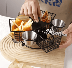 1pc Rotating French Fry Basket with Dipping Cup Compatible for French Fries, Onion Rings, Wings - Heavy-Duty Stainless Food-Contact Rotator System, Countertop/Floating Shelf Fryer Basket for & Commercial Kitchens