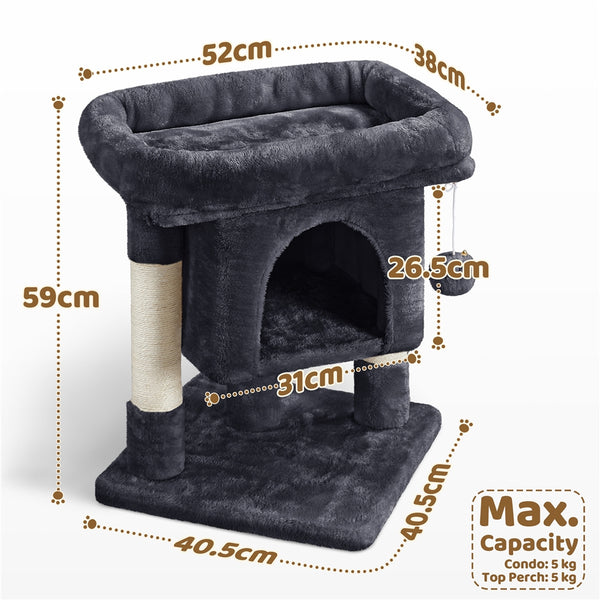 Costoffs 59cm Height Cat Tree, 2-Level Cat Tower Furniture, Climbing Frame with Condo/Plush Perch/Scratch Posts, Cat Climbing Tower for Cats Kittens Pets, Small to Medium-sized Cats, Dark Gray/Light Gray/Black/Pink