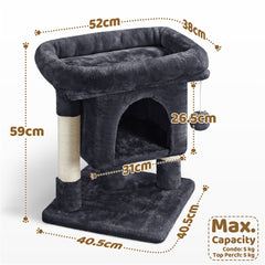 Costoffs 59cm Height Cat Tree, 2-Level Cat Tower Furniture, Climbing Frame with Condo/Plush Perch/Scratch Posts, Cat Climbing Tower for Cats Kittens Pets, Small to Medium-sized Cats, Dark Gray/Light Gray/Black/Pink