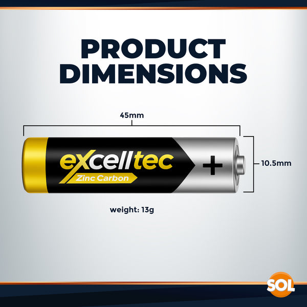 20 Pack Excelltec AA / AAA Batteries | 1.5V Zinc Carbon Dry Cell 1000mAh Battery for Low Drain Devices | Non-Rechargeable Primary Cell Batteries for Remote Controls, Clocks, Flashlights, Alarms, Radios & More | Long Shelf Life Disposable AA AAA Battery Pa