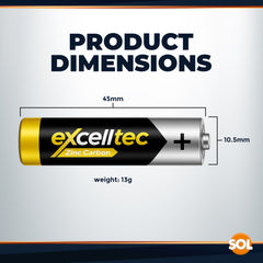20 Pack Excelltec AA / AAA Batteries | 1.5V Zinc Carbon Dry Cell 1000mAh Battery for Low Drain Devices | Non-Rechargeable Primary Cell Batteries for Remote Controls, Clocks, Flashlights, Alarms, Radios & More | Long Shelf Life Disposable AA AAA Battery Pa