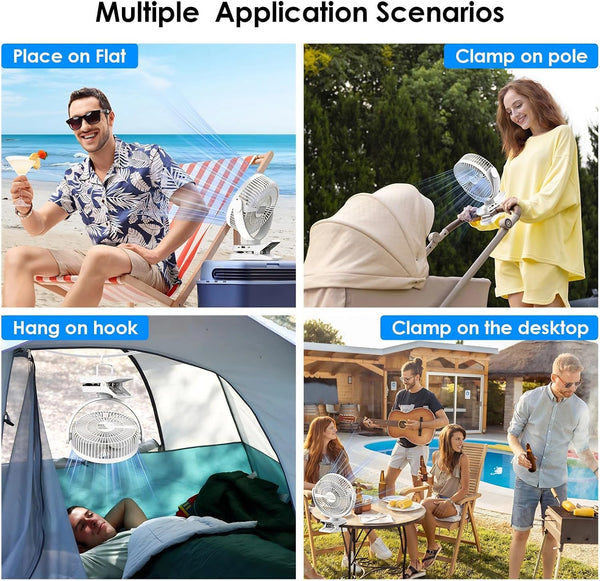 Minthouz 12000Mah Clip on Fan, 5 Speeds USB Desk Fan with Rechargeable Battery, 8 Inch, Max 29 Hrs, Remote Control & LED Display, Light, Timer, Personal Fan for Home Office Stroller Camping White