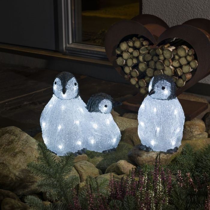 Christmas Decorations Cool White Prelit Acrylic Penguin Family Lights