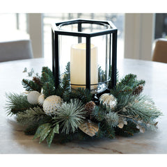 Holiday Pine Centrepiece with LED Candle and Silver Baubles