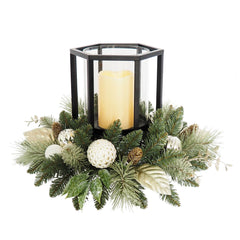Holiday Pine Centrepiece with LED Candle and Silver Baubles