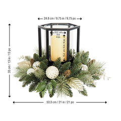 Holiday Pine Centrepiece with LED Candle and Silver Baubles