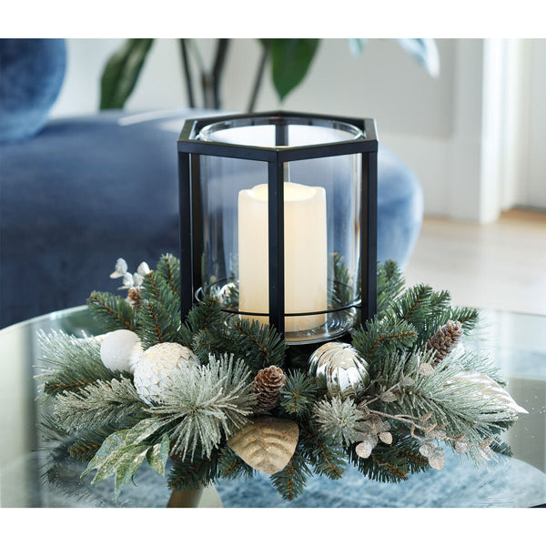 Holiday Pine Centrepiece with LED Candle and Silver Baubles