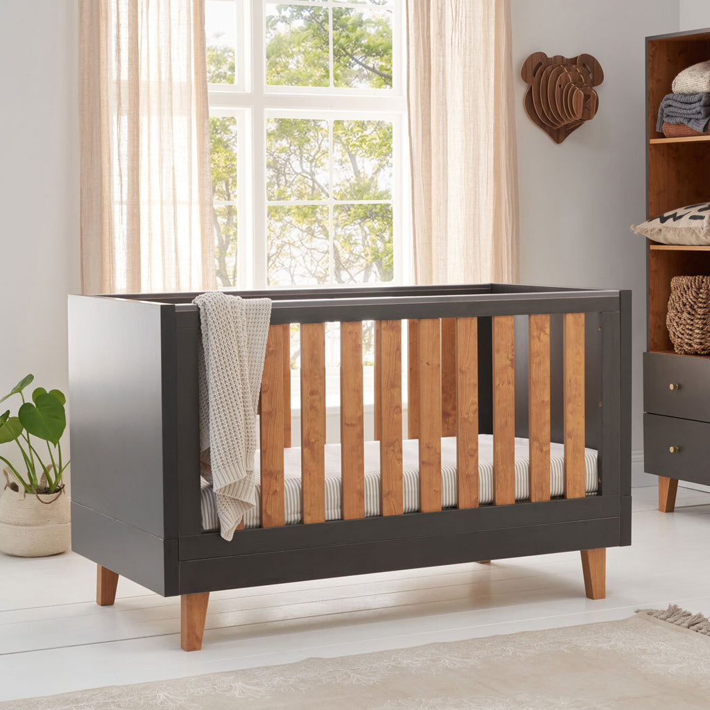 Tutti Bambini Como Cot Bed with Sprung Mattress, Slate Grey and Rosewood Finish