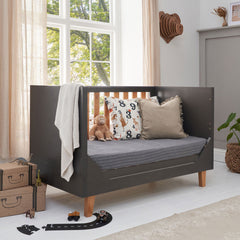 Tutti Bambini Como Cot Bed with Sprung Mattress, Slate Grey and Rosewood Finish