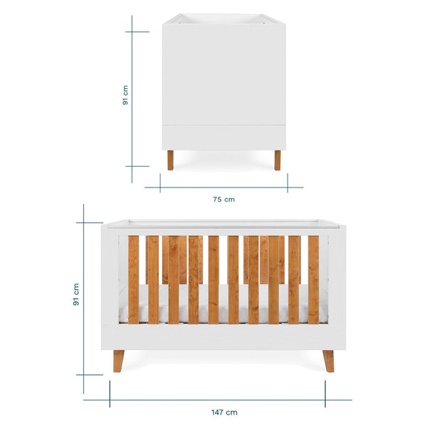 Tutti Bambini Como Cot Bed with Sprung Mattress, White and Rosewood Finish