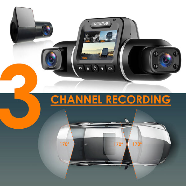Rexing V2 Pro AI Dash Cam with 3 Channel Recording Front/Cabin/Rear