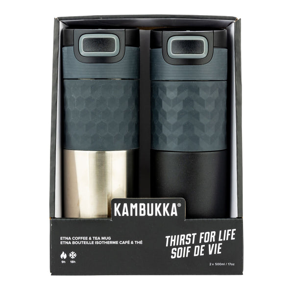 Kambukka 500ml Travel Mug, 2 Pack in Black and Silver