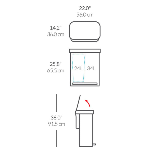 simplehuman 58L Dual Compartment Step Can Bin