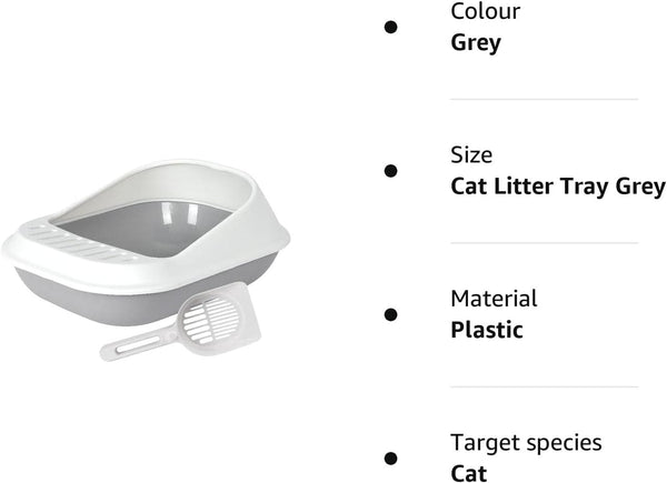 Cat Plastic Shell Litter Tray Toilet With Scoop Kitten | 53 x 39 x 22cm (Grey)