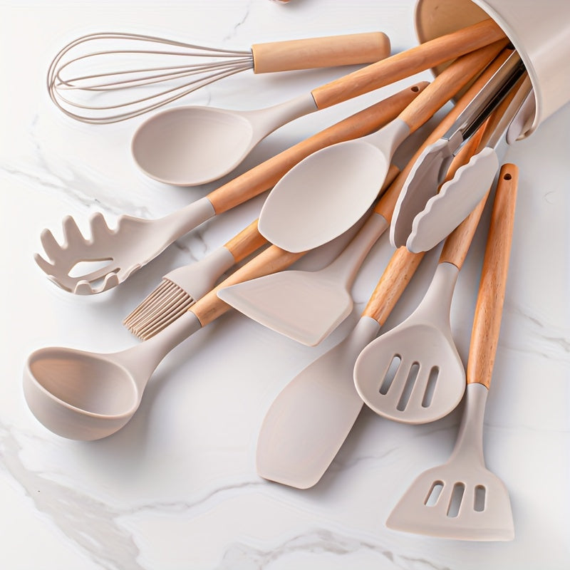 Khaki Kitchen Safety Cooking Silicone Utensil Set (12pcs)