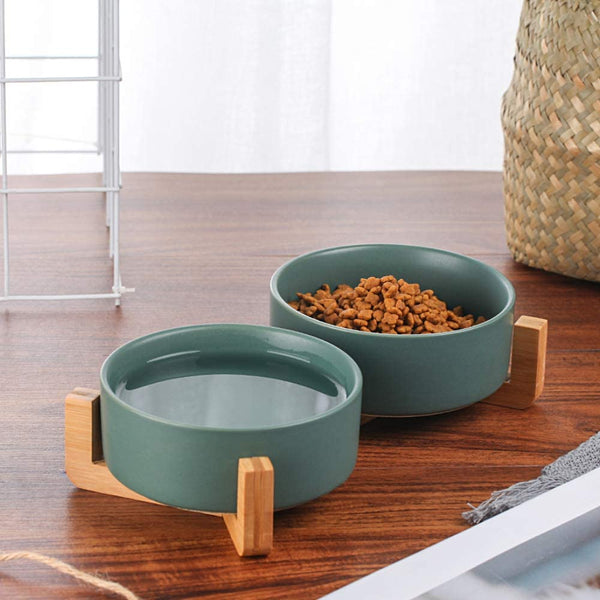 Cherish Lewis Ceramic Cat and Dog Bowl Dish with Wood Stand