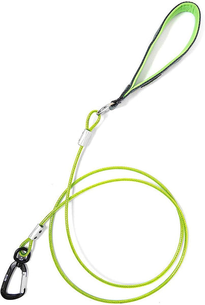 Chew Proof Dog Lead | 1.8m / 6ft Metal Cable Leash (Green/Orange)