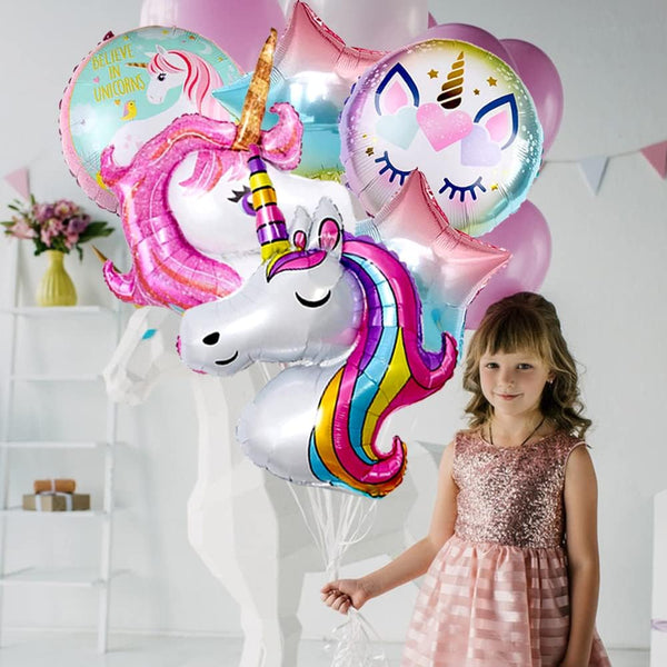 6 PCS Unicorn Theme Foil Balloons for Birthday Party  (Any Age)