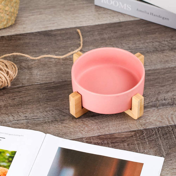 Cherish Lewis Ceramic Cat and Dog Bowl Dish with Wood Stand