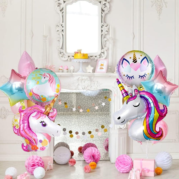 6 PCS Unicorn Theme Foil Balloons for Birthday Party  (Any Age)