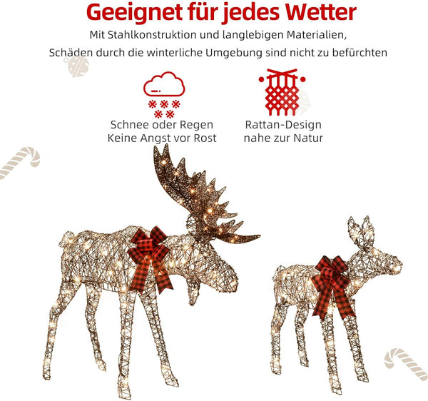 Light up Christmas Decor 2-Piece Reindeer Set for Indoor Outdoor with LED Lights