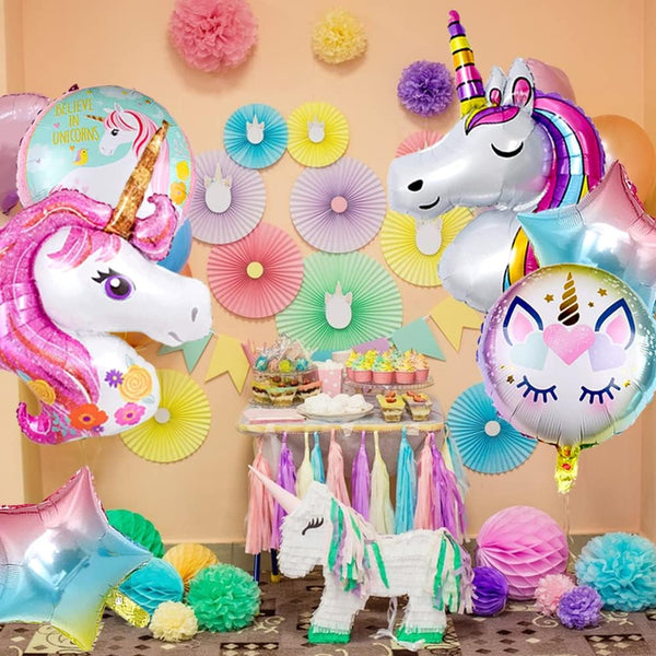 6 PCS Unicorn Theme Foil Balloons for Birthday Party  (Any Age)