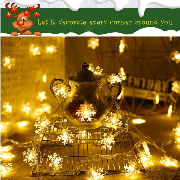 Snowflake Fairy Lights, 6M 40LEDS Battery Powered String Lights Christmas Indoor&Outdoor