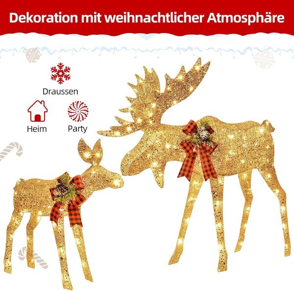 Light up Christmas Decor 2-Piece Reindeer Set for Indoor Outdoor with LED Lights