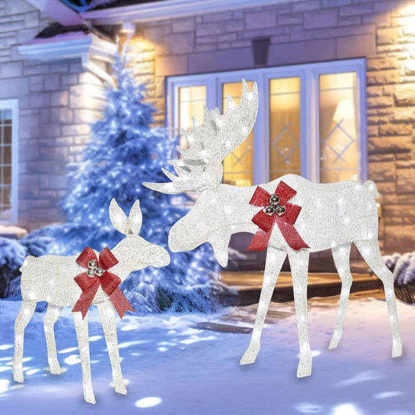 Light up Christmas Decor 2-Piece Reindeer Set for Indoor Outdoor with LED Lights