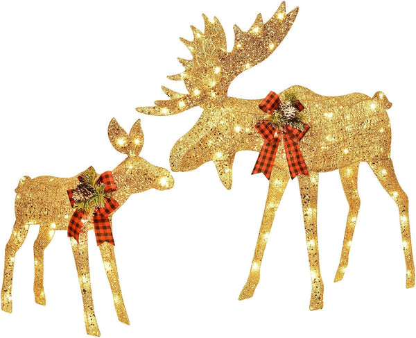 Light up Christmas Decor 2-Piece Reindeer Set for Indoor Outdoor with LED Lights