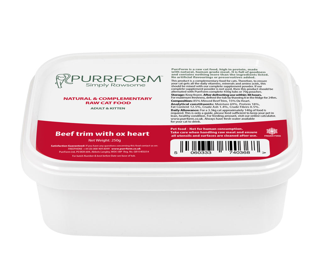 Purrform Beef Trim with Ox Heart (ADULT AND KITTEN) 250g x6