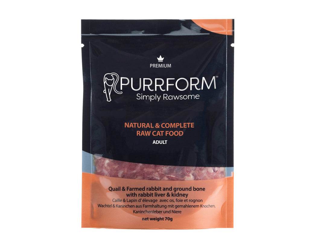 Quail & Rabbit & Ground Bone with Rabbit Liver & Kidney (ADULT CAT) 6 X 70G POUCHES