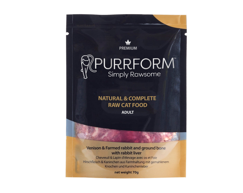 Venison & Farmed Rabbit & Ground Bone with Rabbit Liver (ADULT CAT)6 X 70G POUCHES