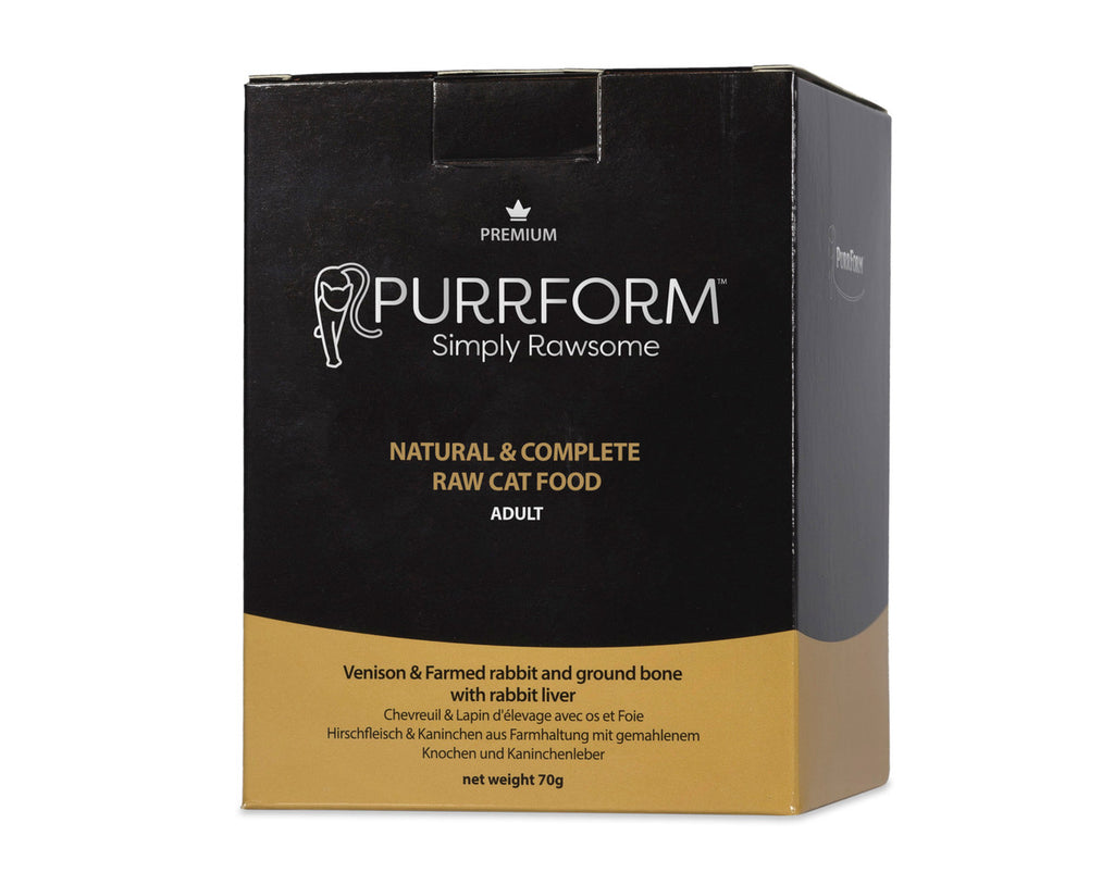 Venison & Farmed Rabbit & Ground Bone with Rabbit Liver (ADULT CAT)6 X 70G POUCHES