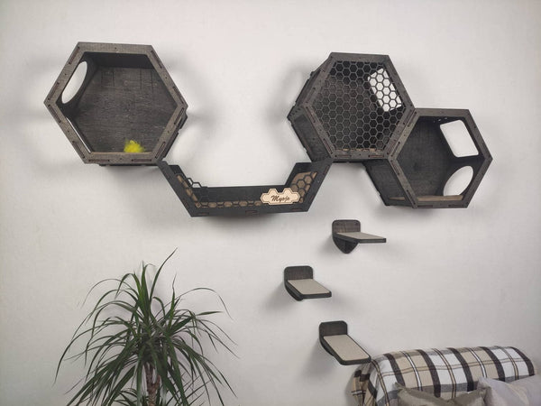 “Play & Rest” Hexagon shelves set – Dark