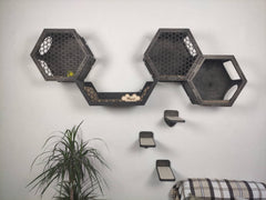 “Play & Rest” Hexagon shelves set – Dark