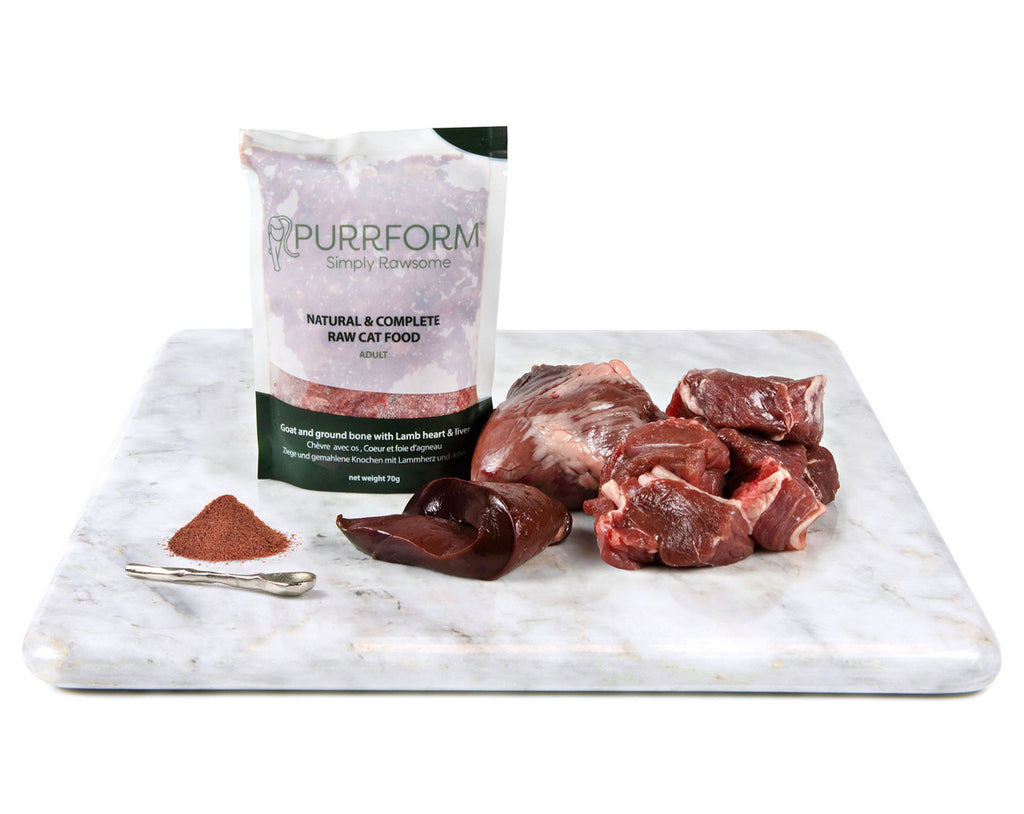 Purrform Goat & Ground Bone with Lamb Heart & Liver (ADULT CAT) 6 X 70G POUCHES