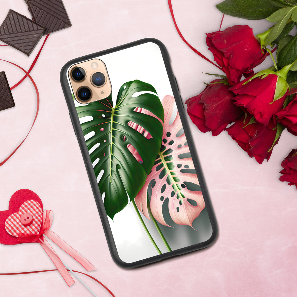 Pink Monstera Speckled iPhone case